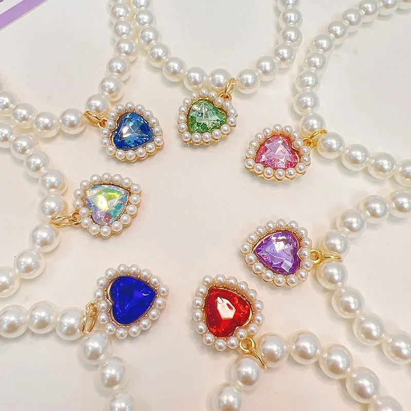 Diamond Heart Pearl Pet Collar