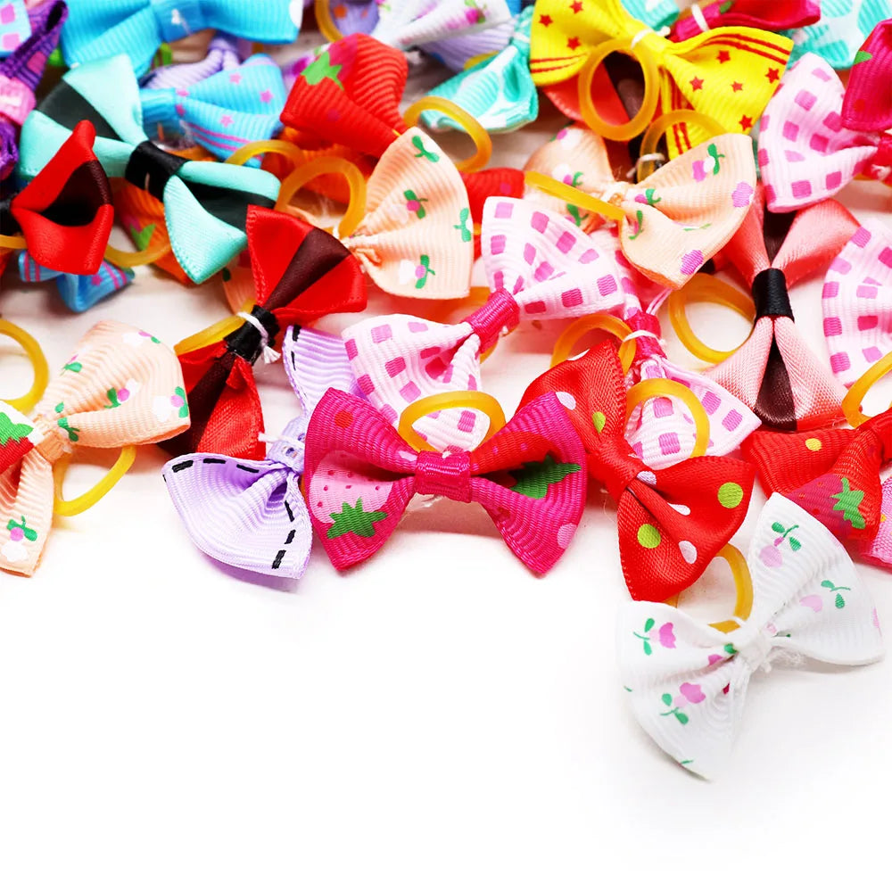 30PCS Handmade Pet Hair Bows with Rubber Band