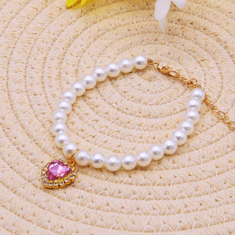 Diamond Heart Pearl Pet Collar