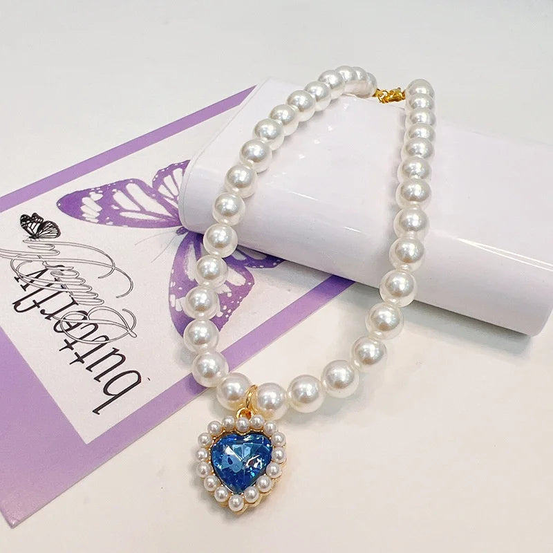Diamond Heart Pearl Pet Collar