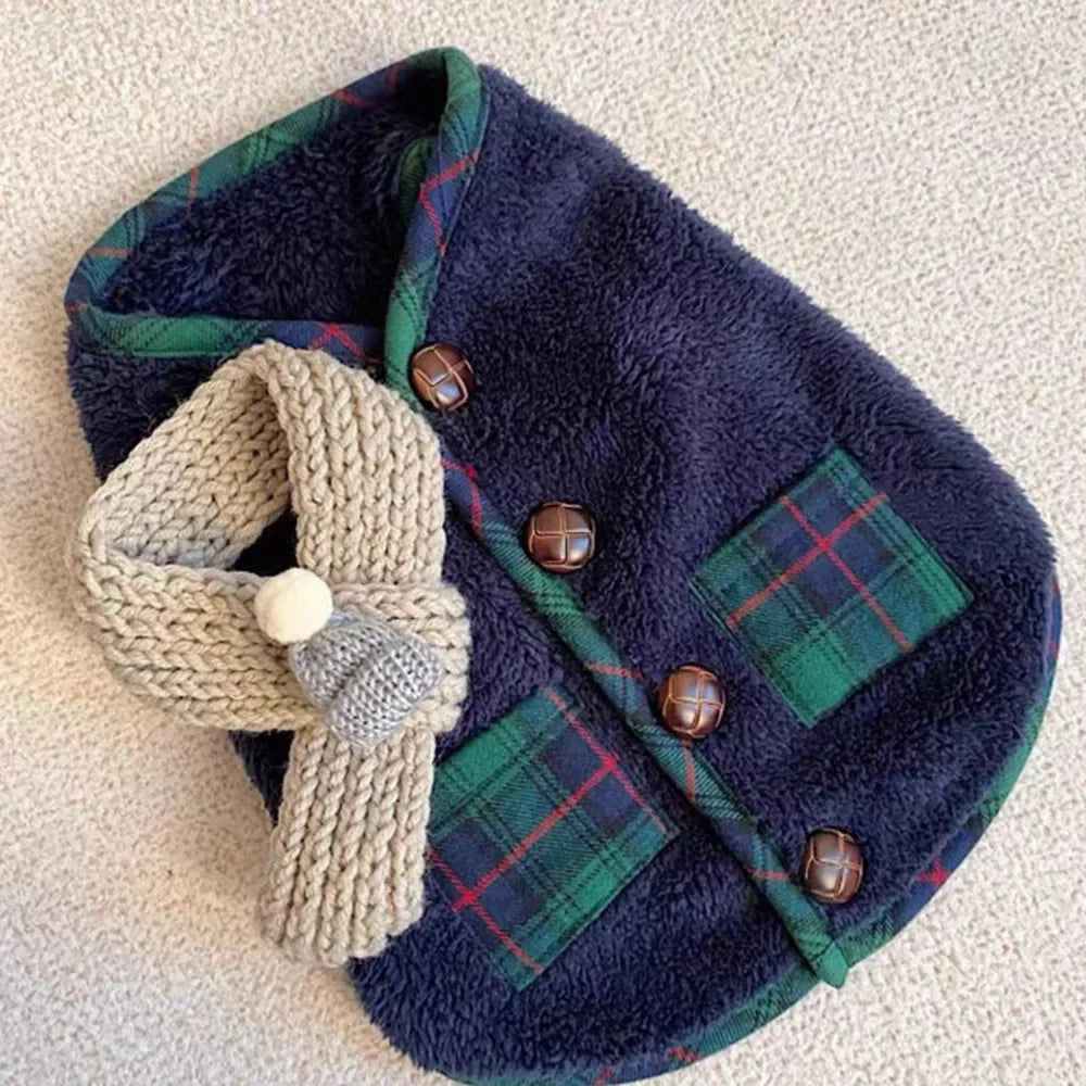 Christmas Fleece Dog Vest Coat with Scarf