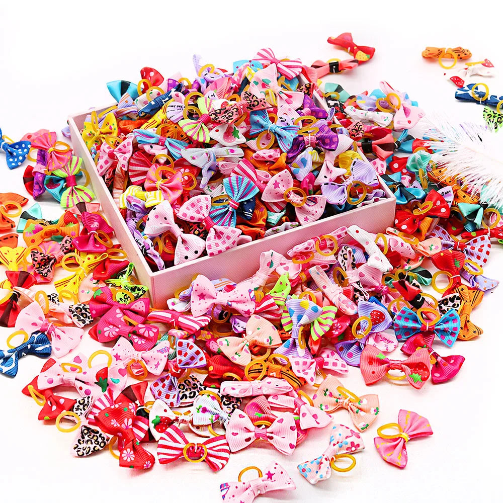 30PCS Handmade Pet Hair Bows with Rubber Band