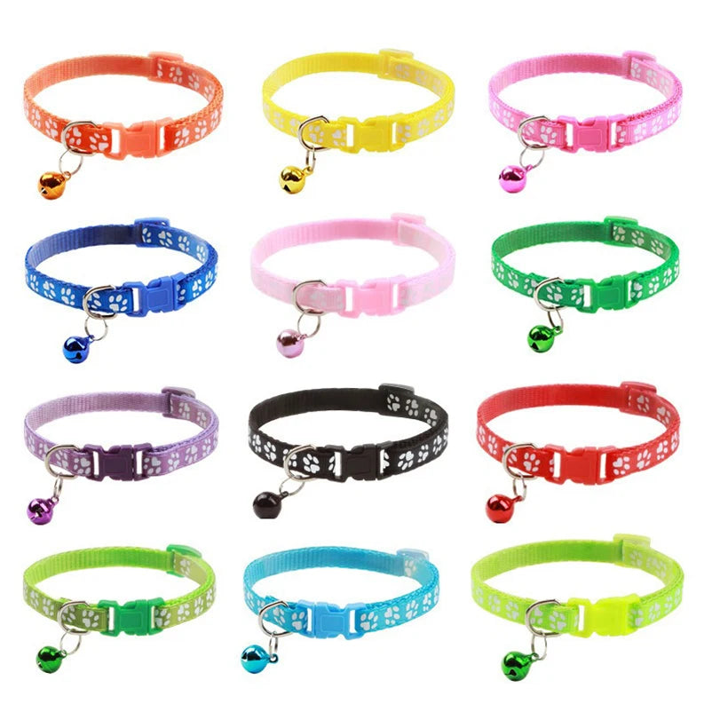 Paw Print Cat Collar with Bell