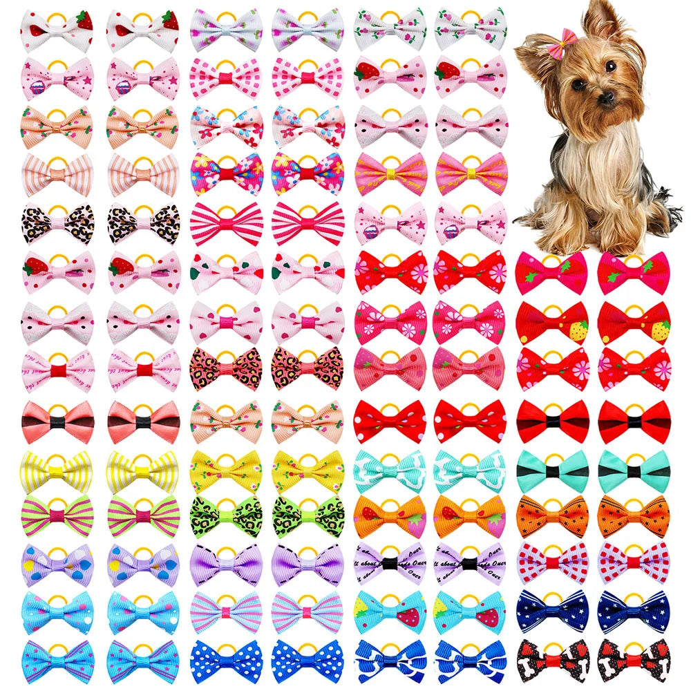 30PCS Handmade Pet Hair Bows with Rubber Band