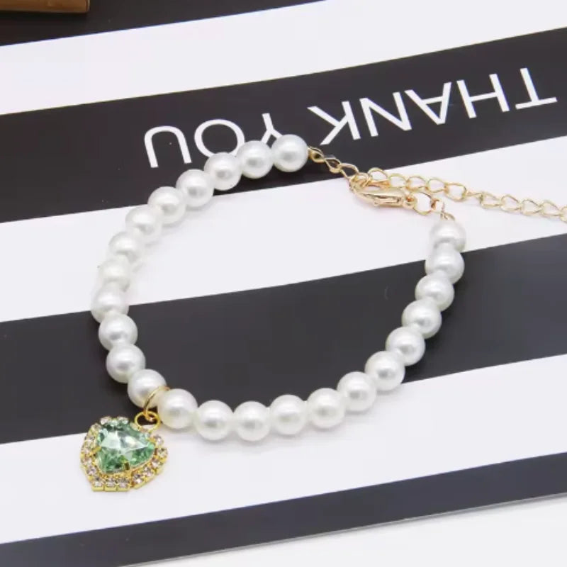 Diamond Heart Pearl Pet Collar