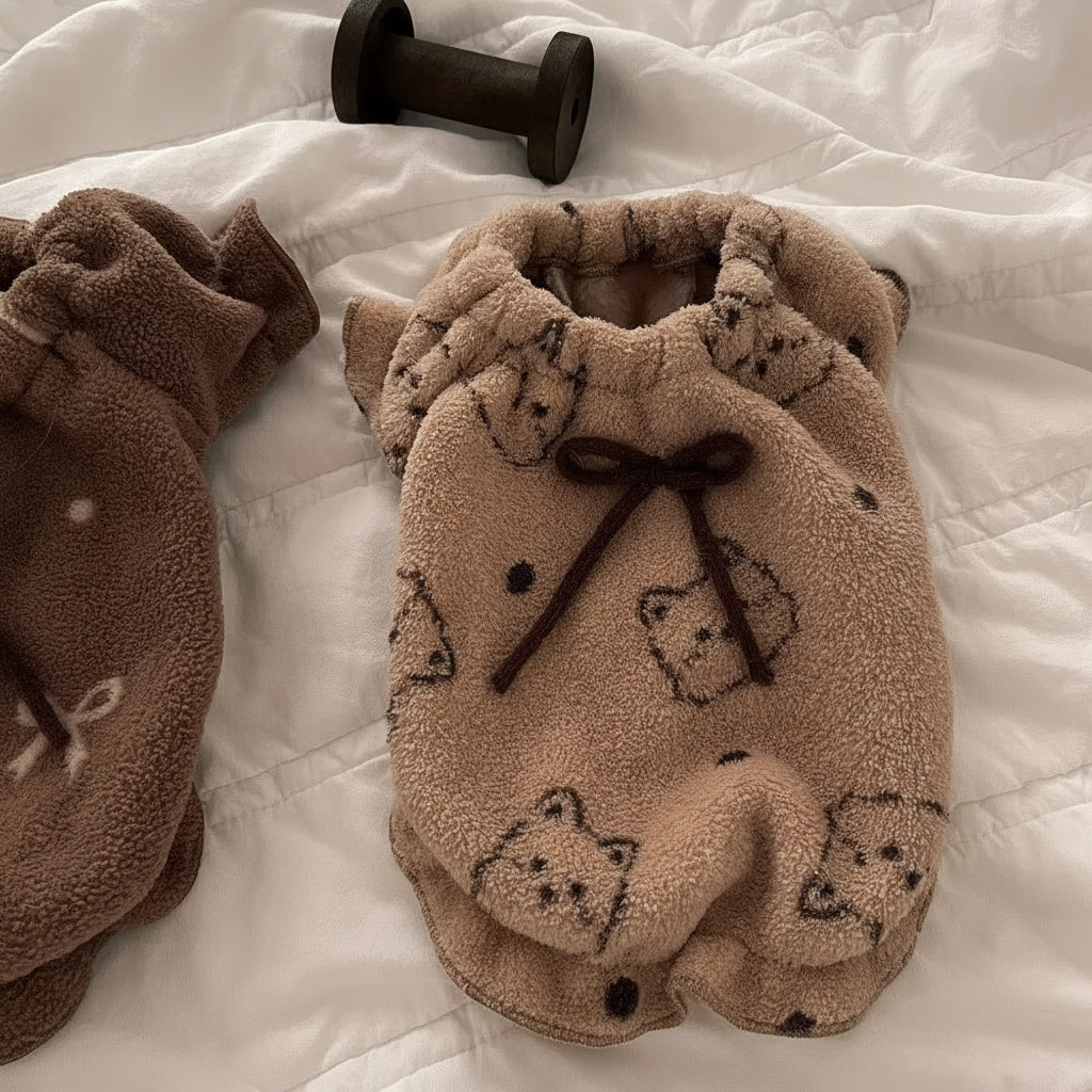 Cozy Autumn Sweater with Bows, Pups, & Ruffles