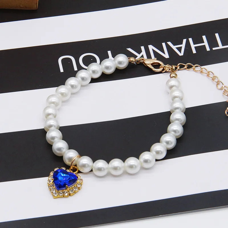 Diamond Heart Pearl Pet Collar