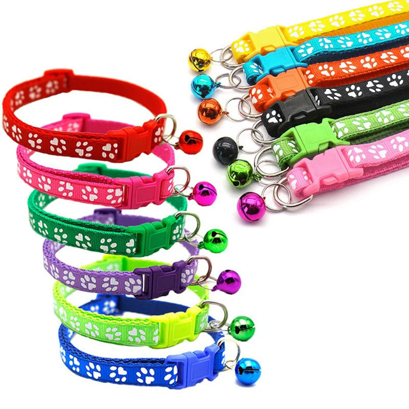 Paw Print Cat Collar with Bell