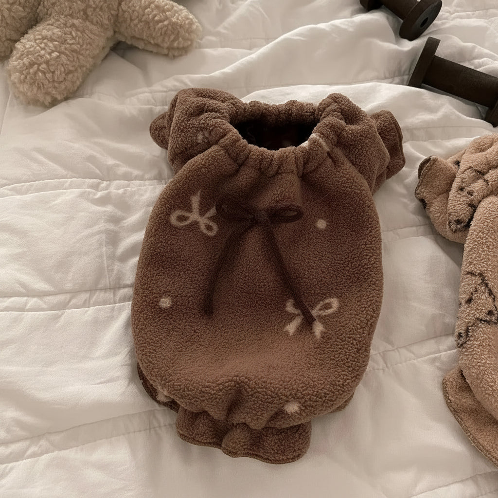 Cozy Autumn Sweater with Bows, Pups, & Ruffles