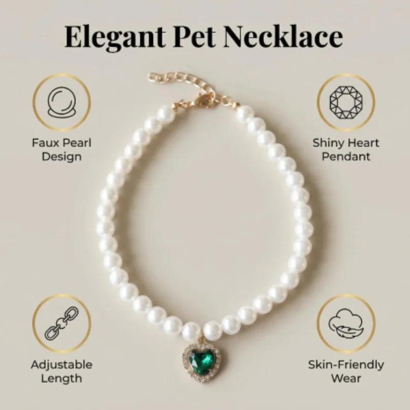 Diamond Heart Pearl Pet Collar