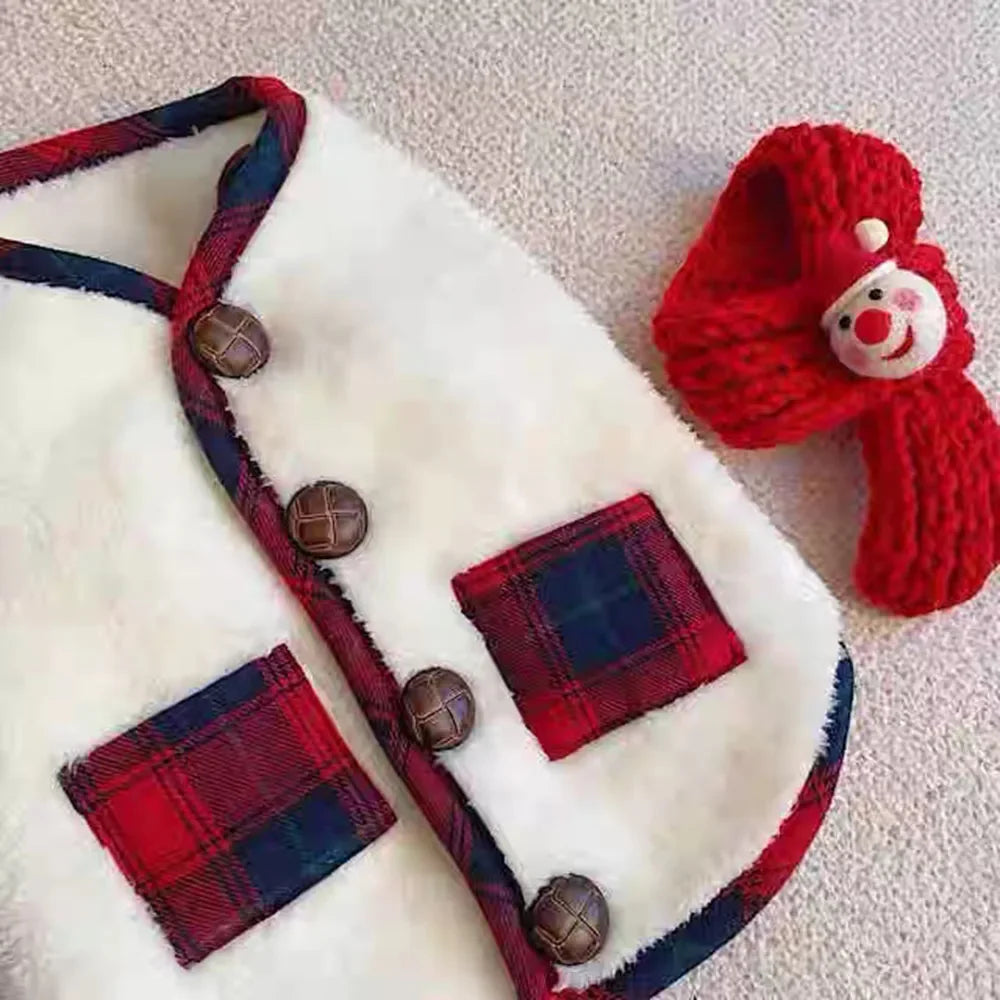 Christmas Fleece Dog Vest Coat with Scarf